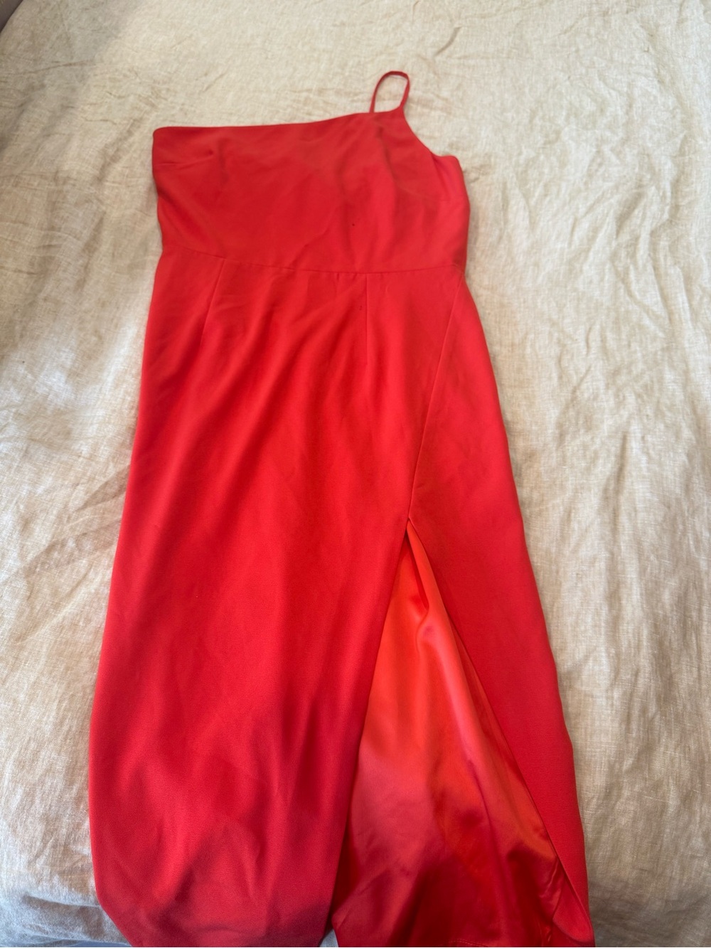 One-Shoulder Orange Slit Midi Dress